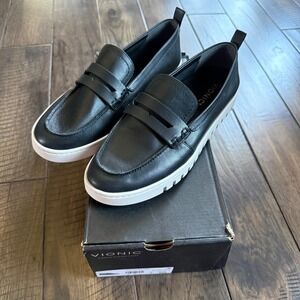 Vionic New Uptown Black Leather Penny Loafer Platform Sneaker Womens 9 Wide